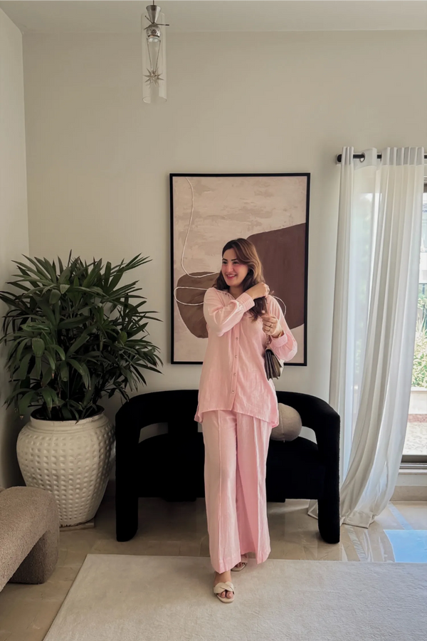 Blush Pink Cotton Gauze Co Ord Set