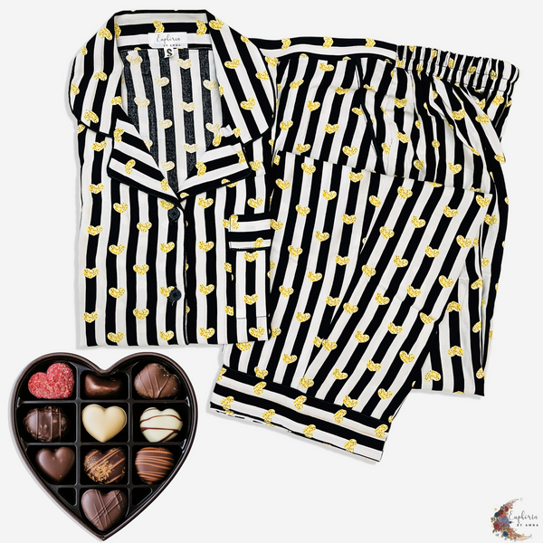 Honeycomb Stripe Set (Black & white Stripes with Gold hearts)