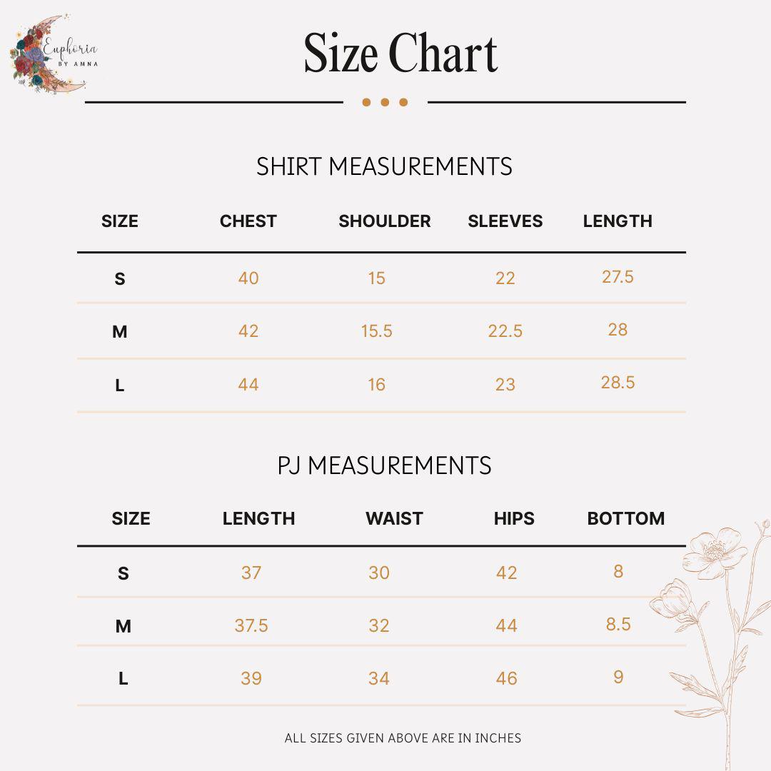 Size chart for Loungewear