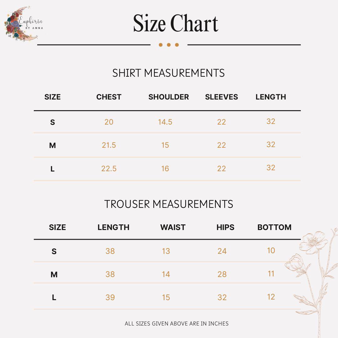 Size chart for Co-Ord Sets